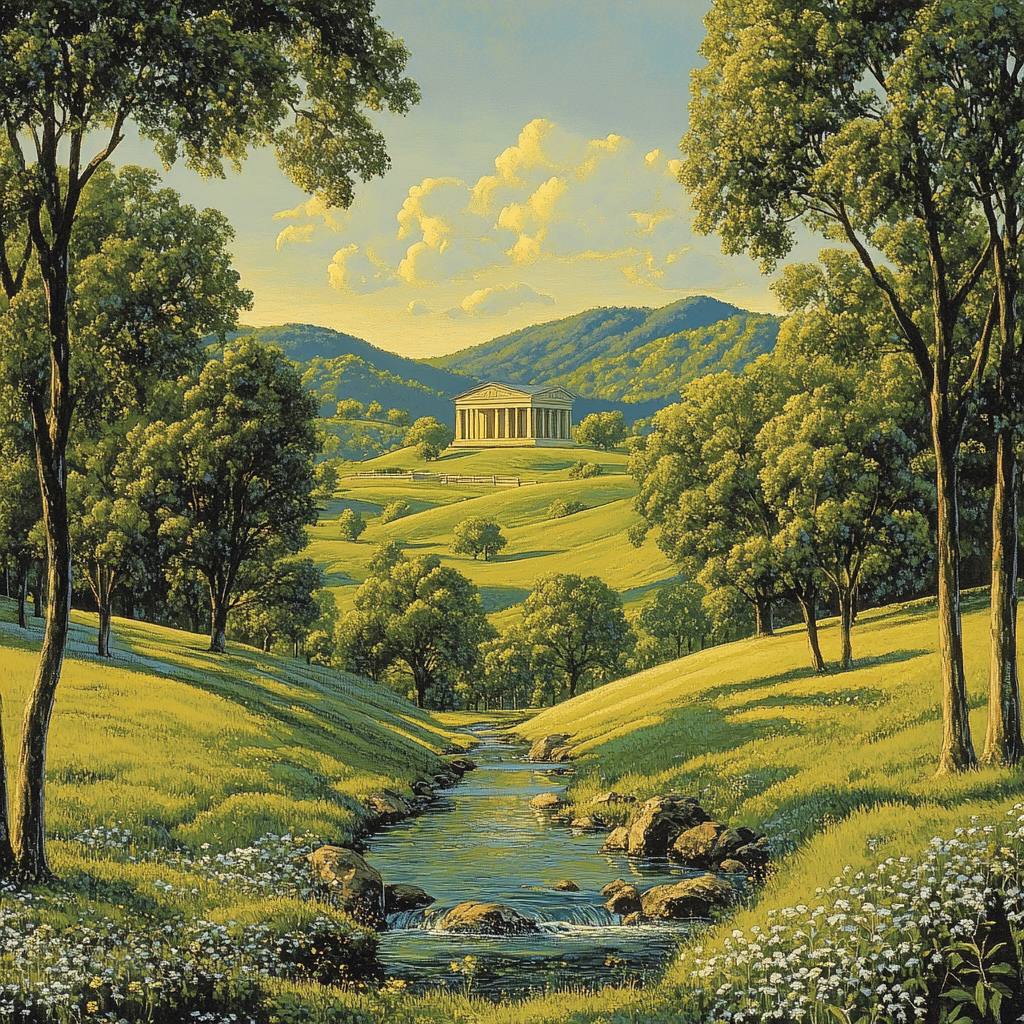 Raphael Inspired Symmetrical Hills With Distant Temple paint by number