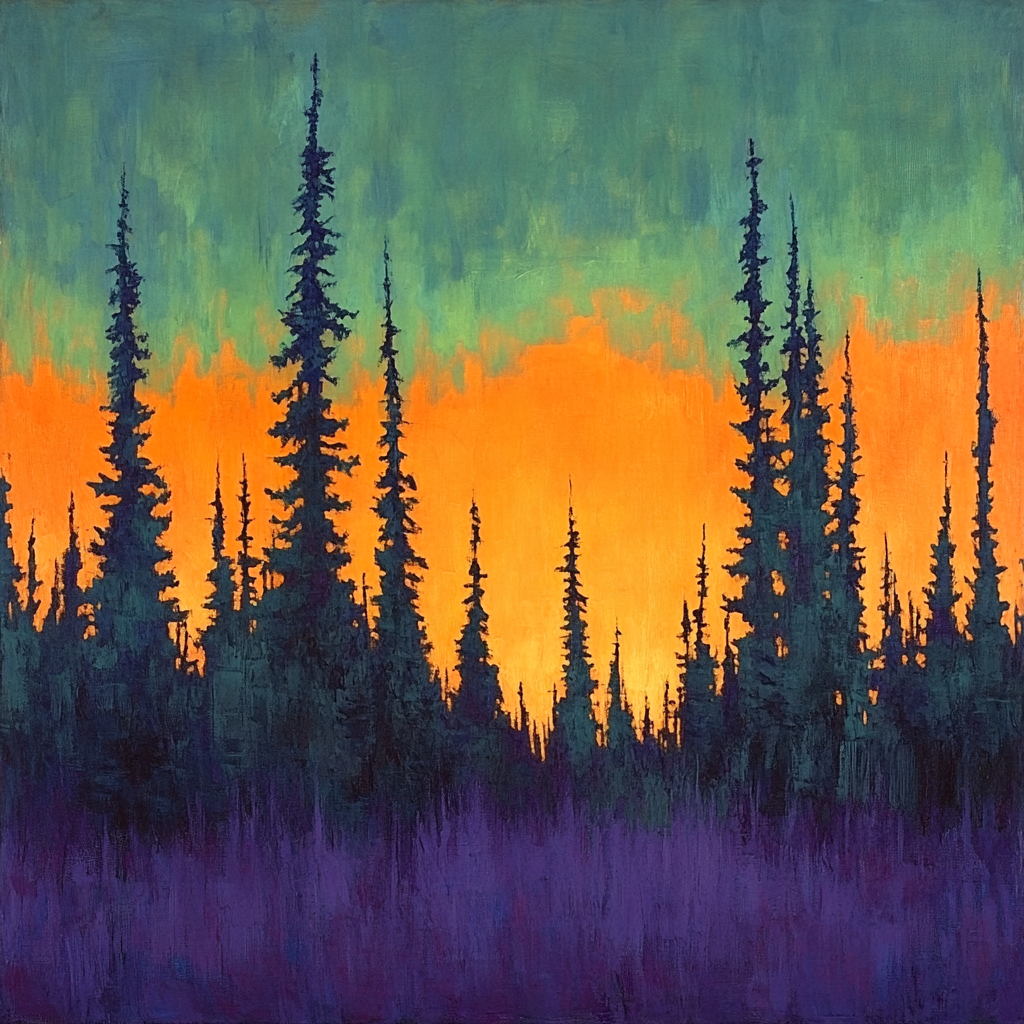 Frederick Varley Inspired Luminous Dusk Over Whispering Pines paint by numbers