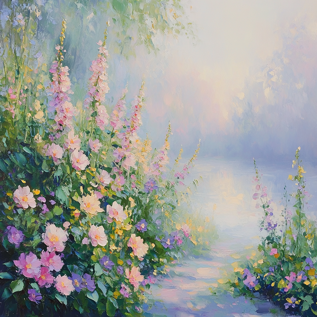 Monet Inspired Flower Garden At Dawn Number painting
