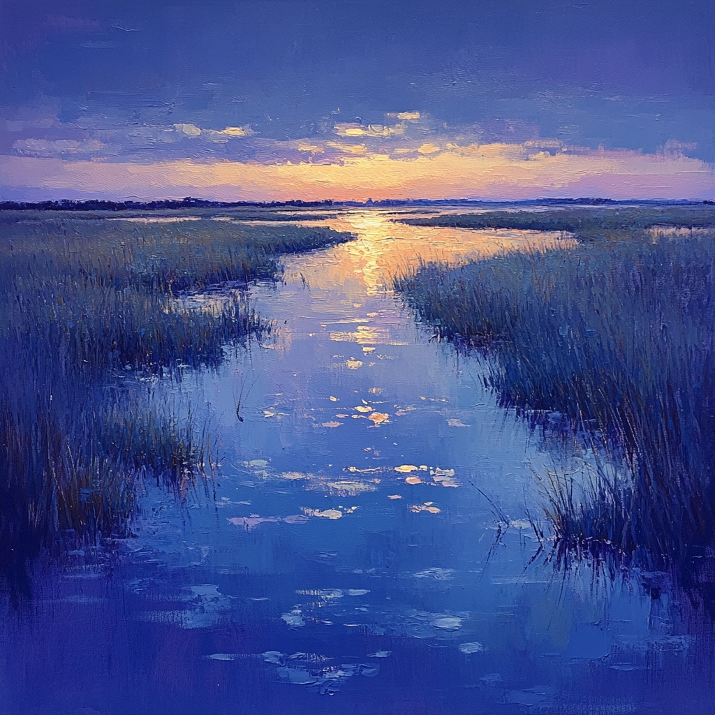 Claude Monet Inspired Twilight Marsh Reflections paint by numbers