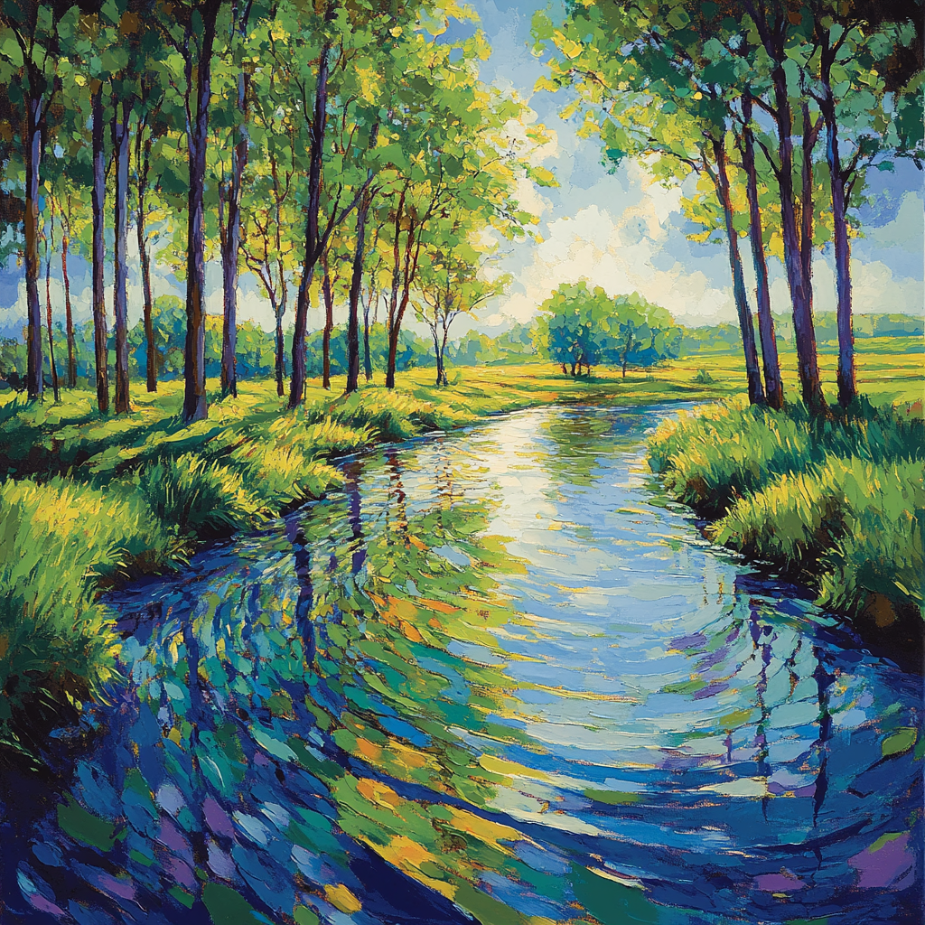 Claude Monet Inspired River Poplar Afternoon paint by color