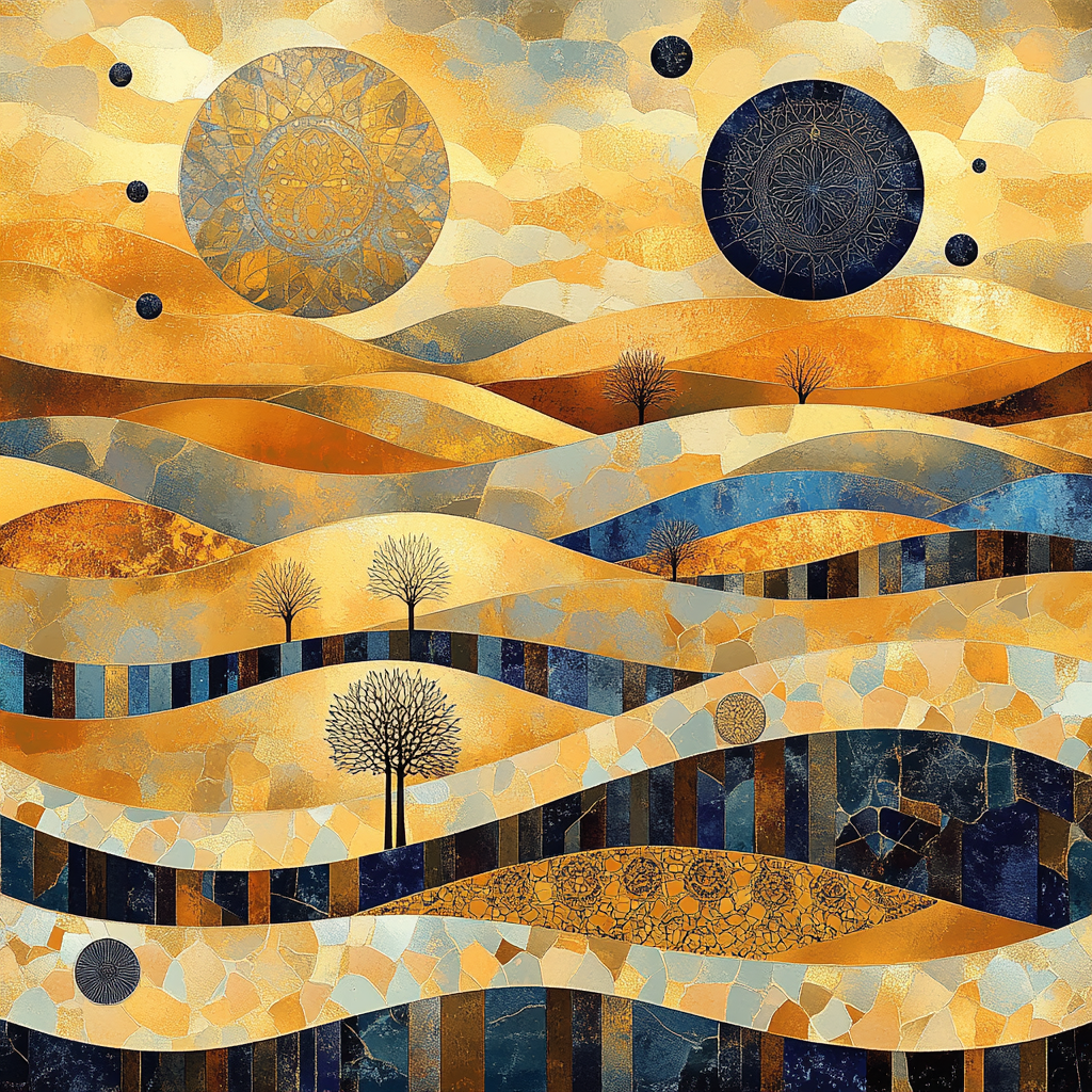 Gustav Klimt Inspired Abstract Golden Landscape Number painting