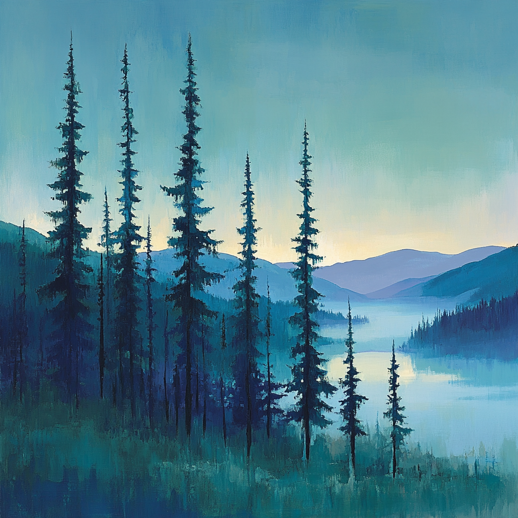 Franklin Carmichael Inspired Evening Mist Over Northern Pines Paint by numbers kits