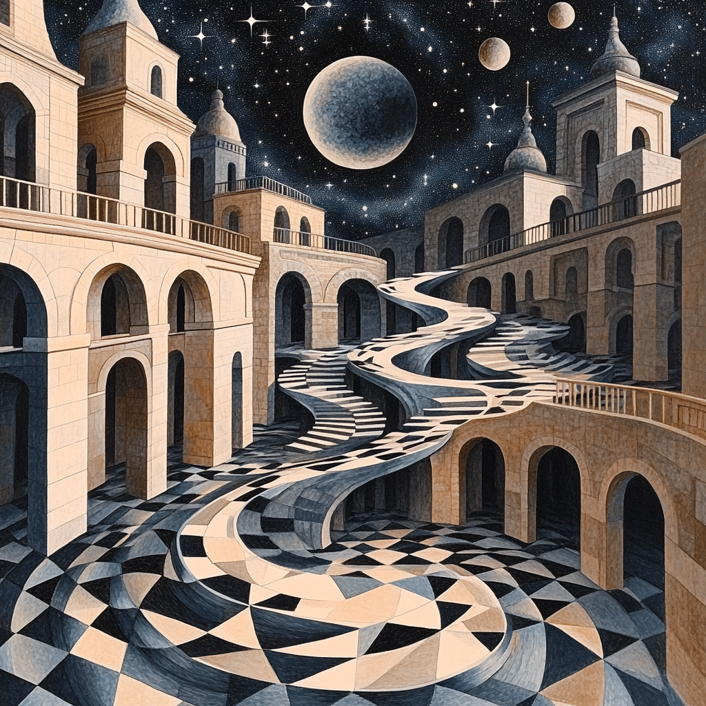 M.C. Escher Inspired Infinite Architectural Labyrinth paint by number