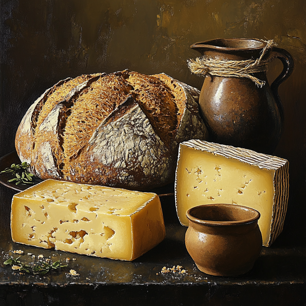 Gustave Courbet Inspired Still Life With Bread And Cheese painting number kit