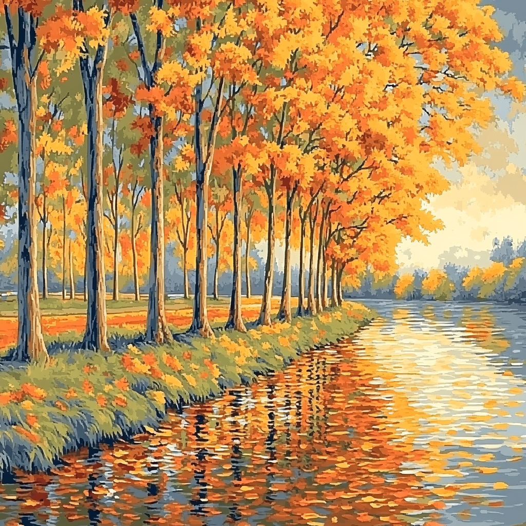 Claude Monet Inspired Poplar Riverbank In Autumn Paint by numbers art