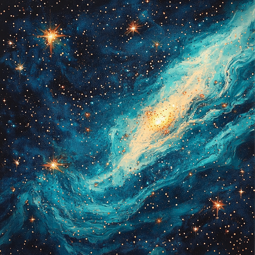 Georges Seurat Inspired Cosmic Nebula Landscape painting number kit