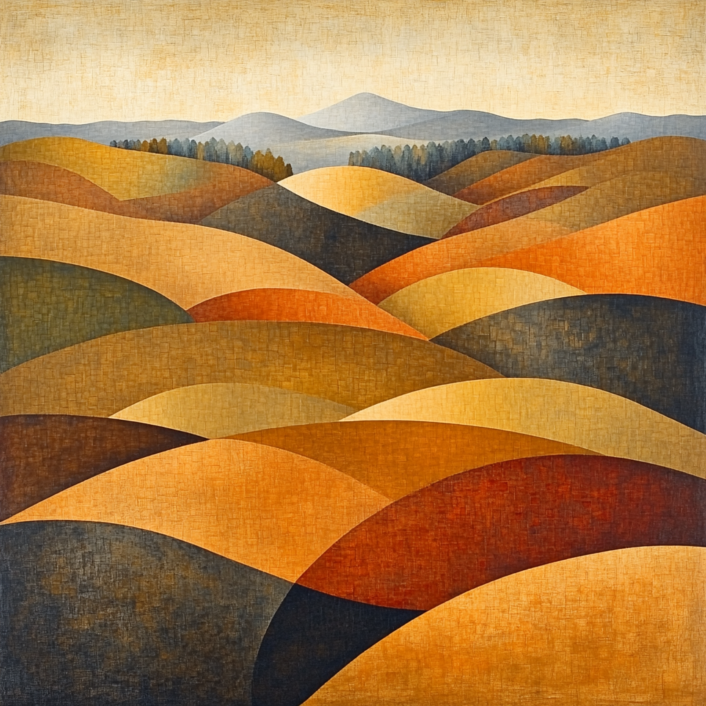 Pablo Picasso Inspired Fragmented Cubist Landscape In Ochre Hues paint by color
