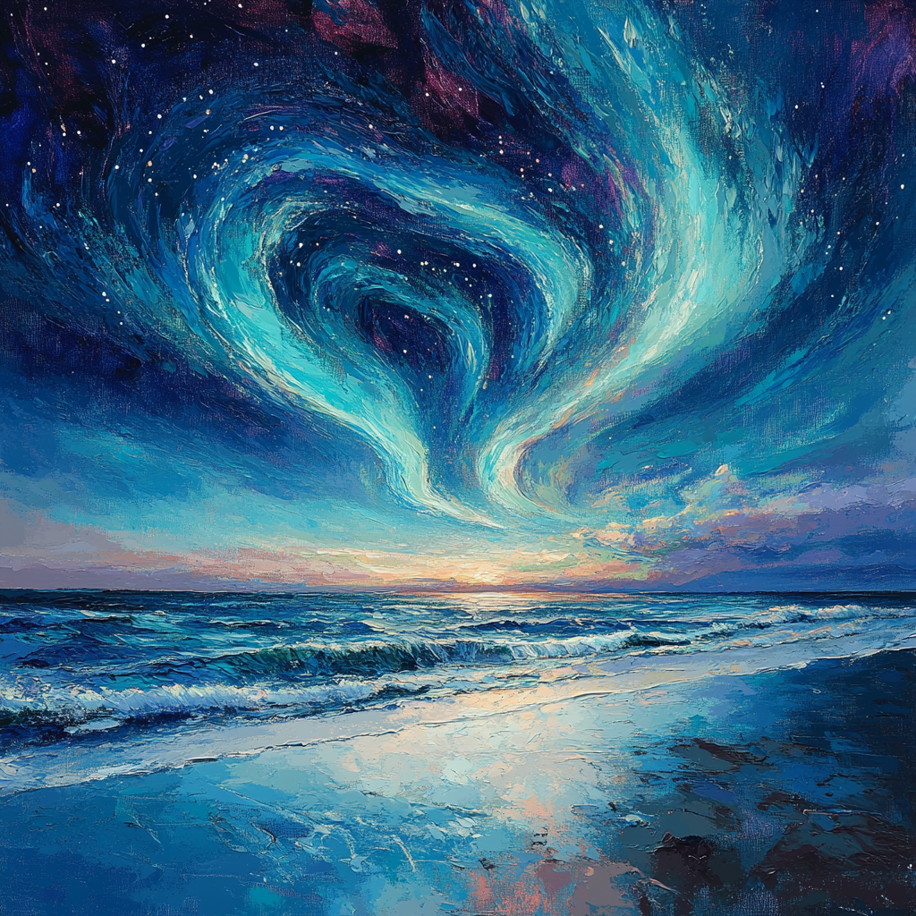 Edvard Munch Inspired Cosmic Tide Aurora paint by color