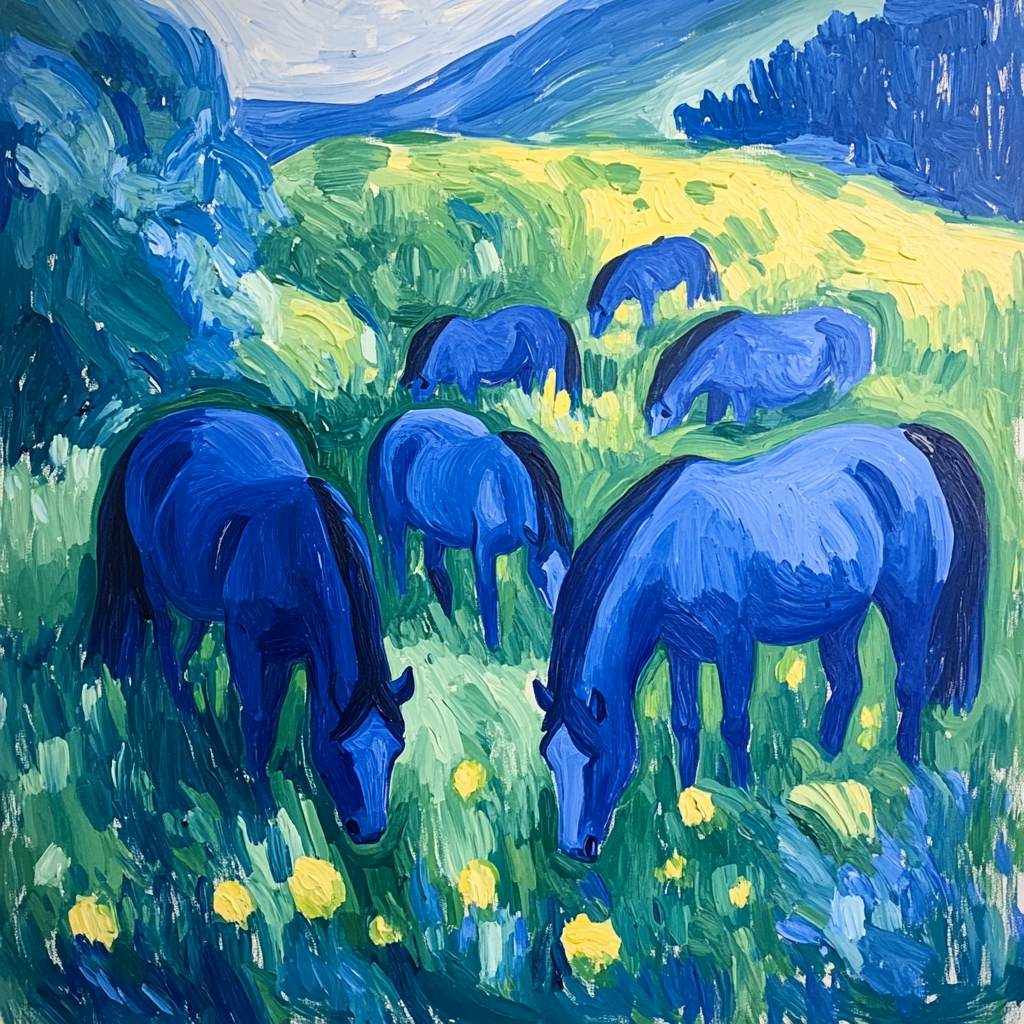 Franz Marc Inspired Blue Horses In Meadow painting number kit