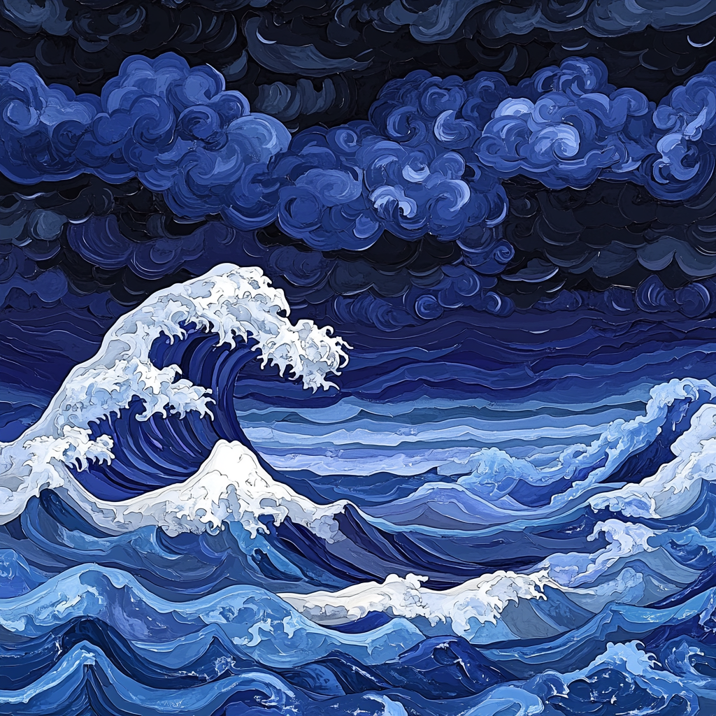 Hokusai Inspired Storm At Sea paint by numbers