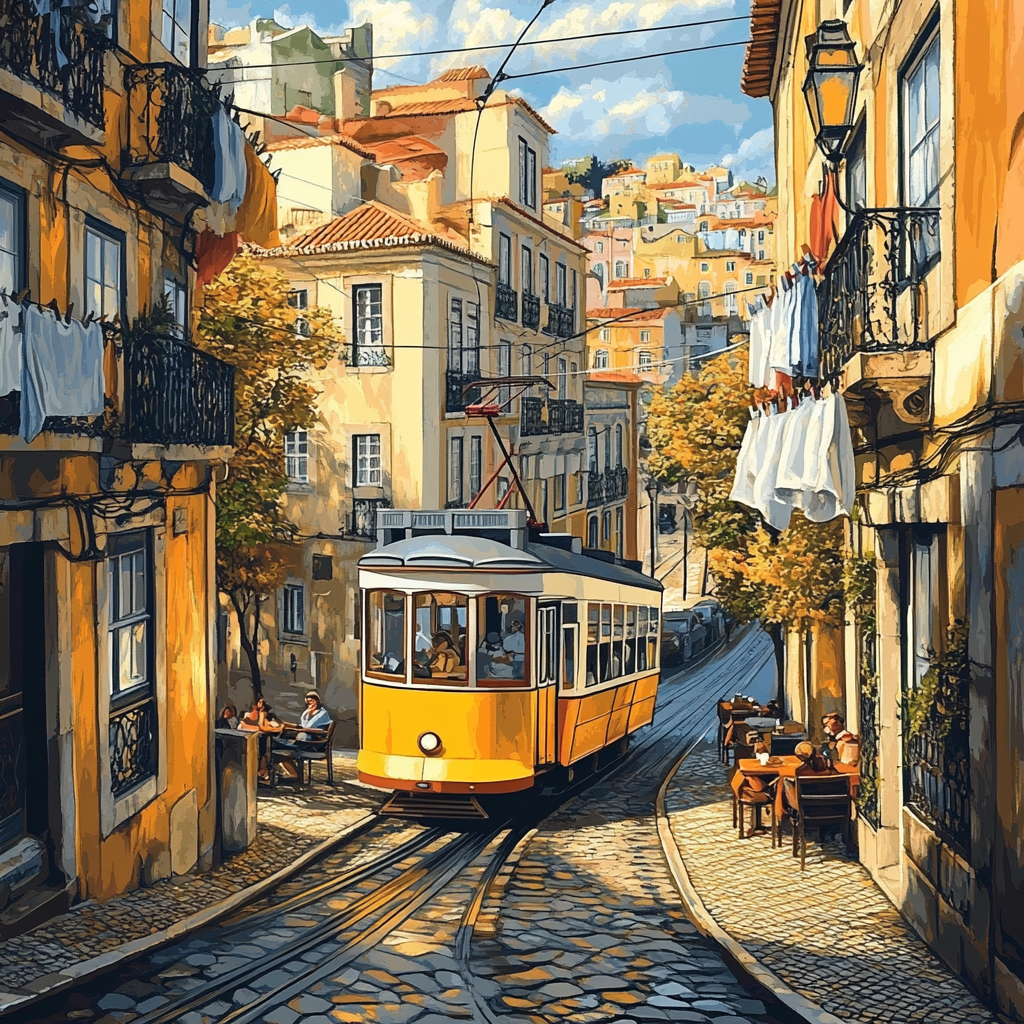 Pedestrianized Tram Street Lisbon Portugal paint by number