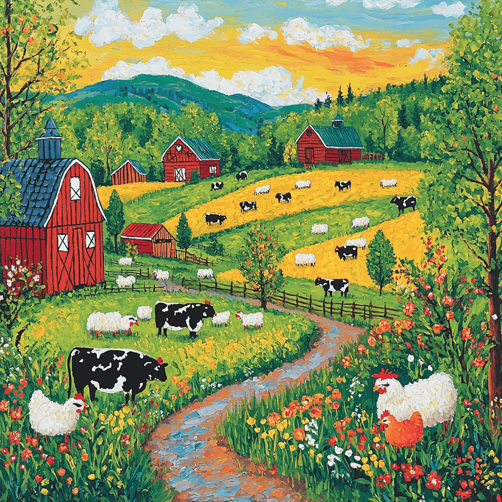 Grandma Moses Inspired Whimsical Farm Life DIY Paint By Numbers