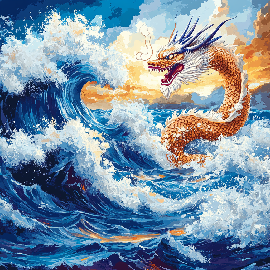 Hokusai Inspired Dragon Waves Numbered painting kits