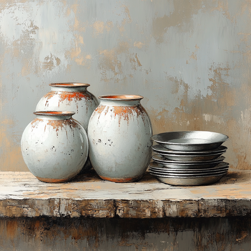 Diego Velázquez Inspired Ceramic Water Jars And Pewter Plates Numbered painting kits