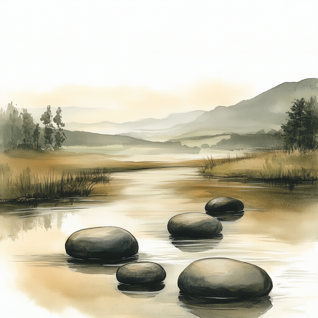 Zhao Mengfu Inspired River Stone Rhyme paint by number