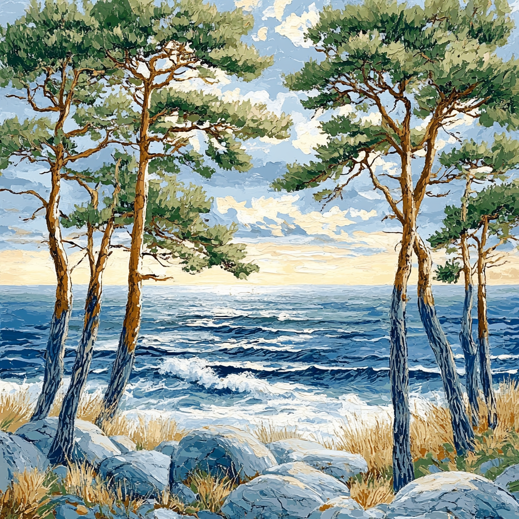 Emily Carr Inspired Windswept Coastal Pines DIY paint by numbers