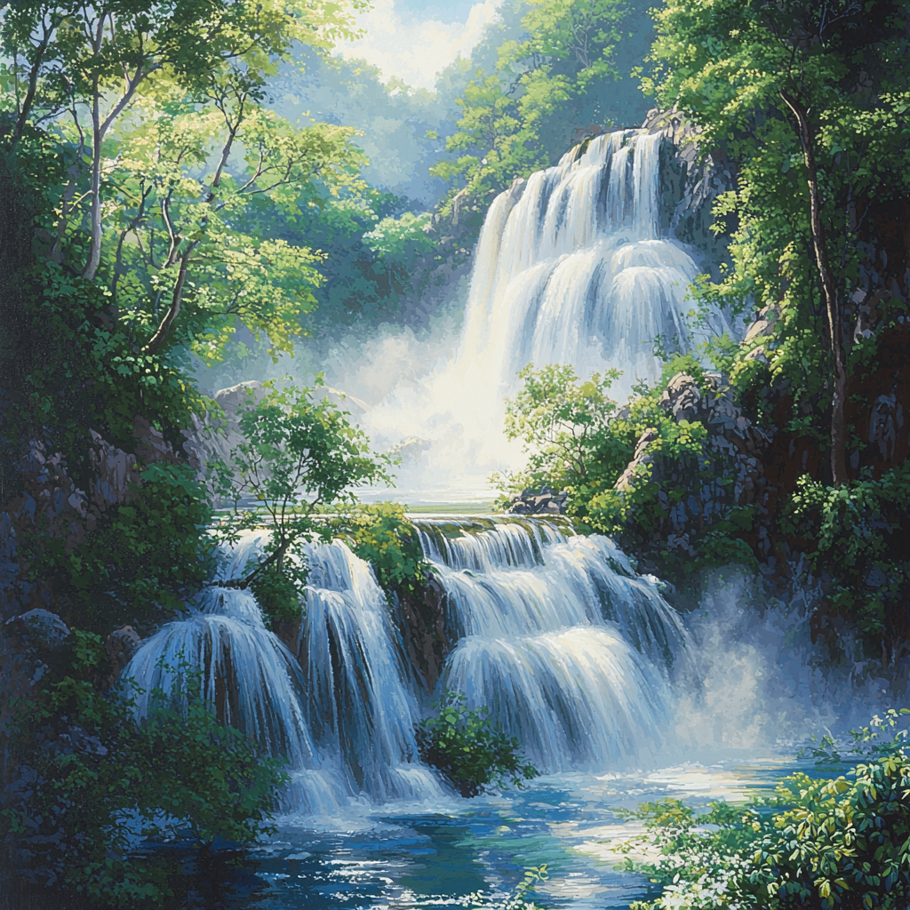 Hiroshige Inspired Shimmering Waterfalls Paint By Numbers Kits