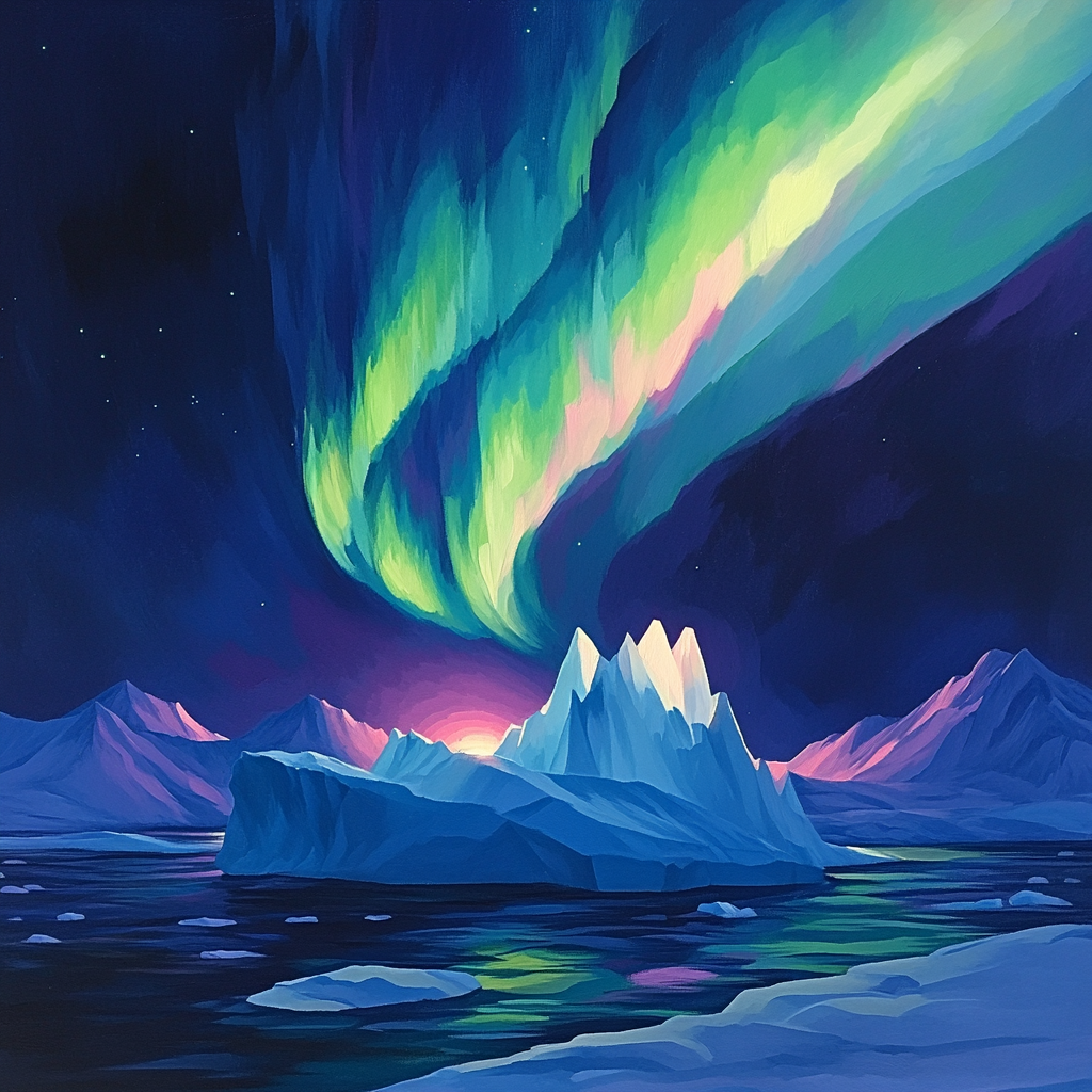 Lawren Harris Inspired Midnight Iceberg With Aurora Glow Paint by numbers kits