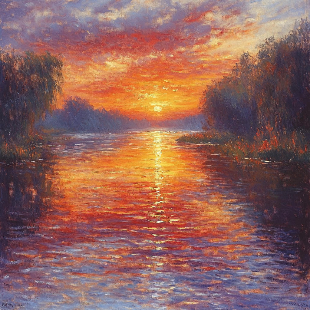 Claude Monet Inspired Sunset Over River Numbered painting kits