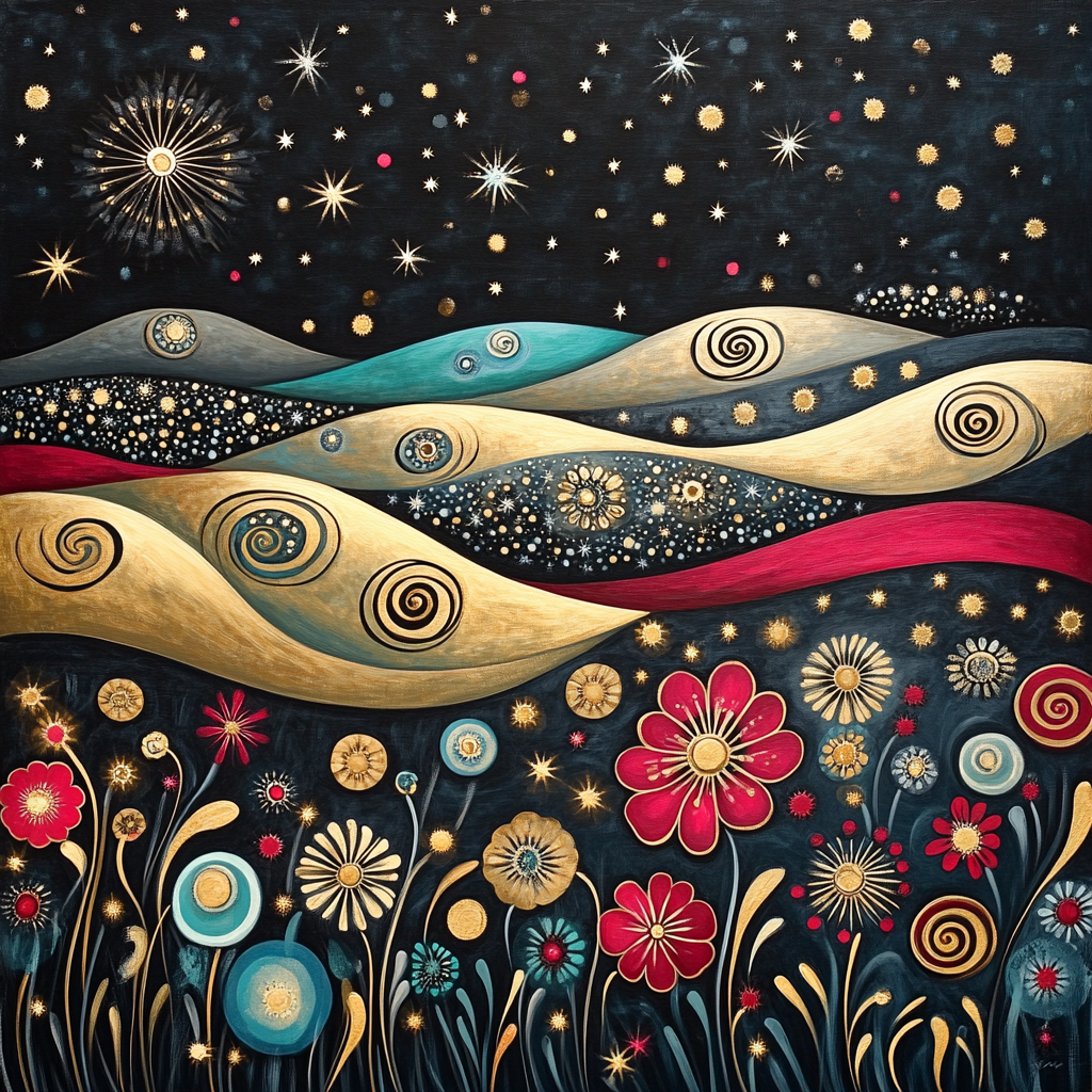 Gustav Klimt Inspired Nightfall Spiral Meadow paint by number