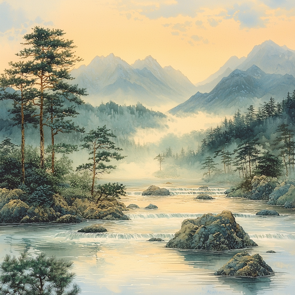 Zhao Mengfu Inspired Harmony Of Rivers Paint By Numbers
