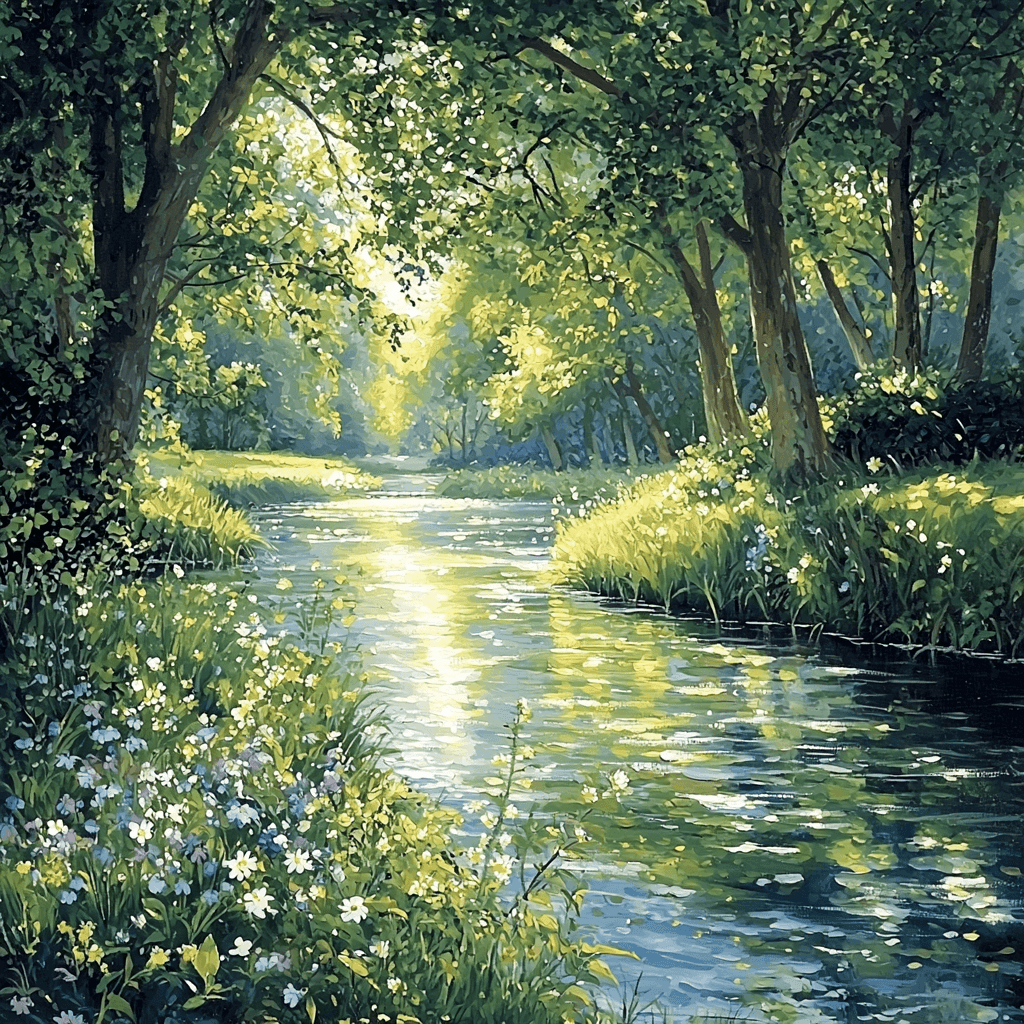 John Constable Inspired Tranquil Riverbank Paint By Color