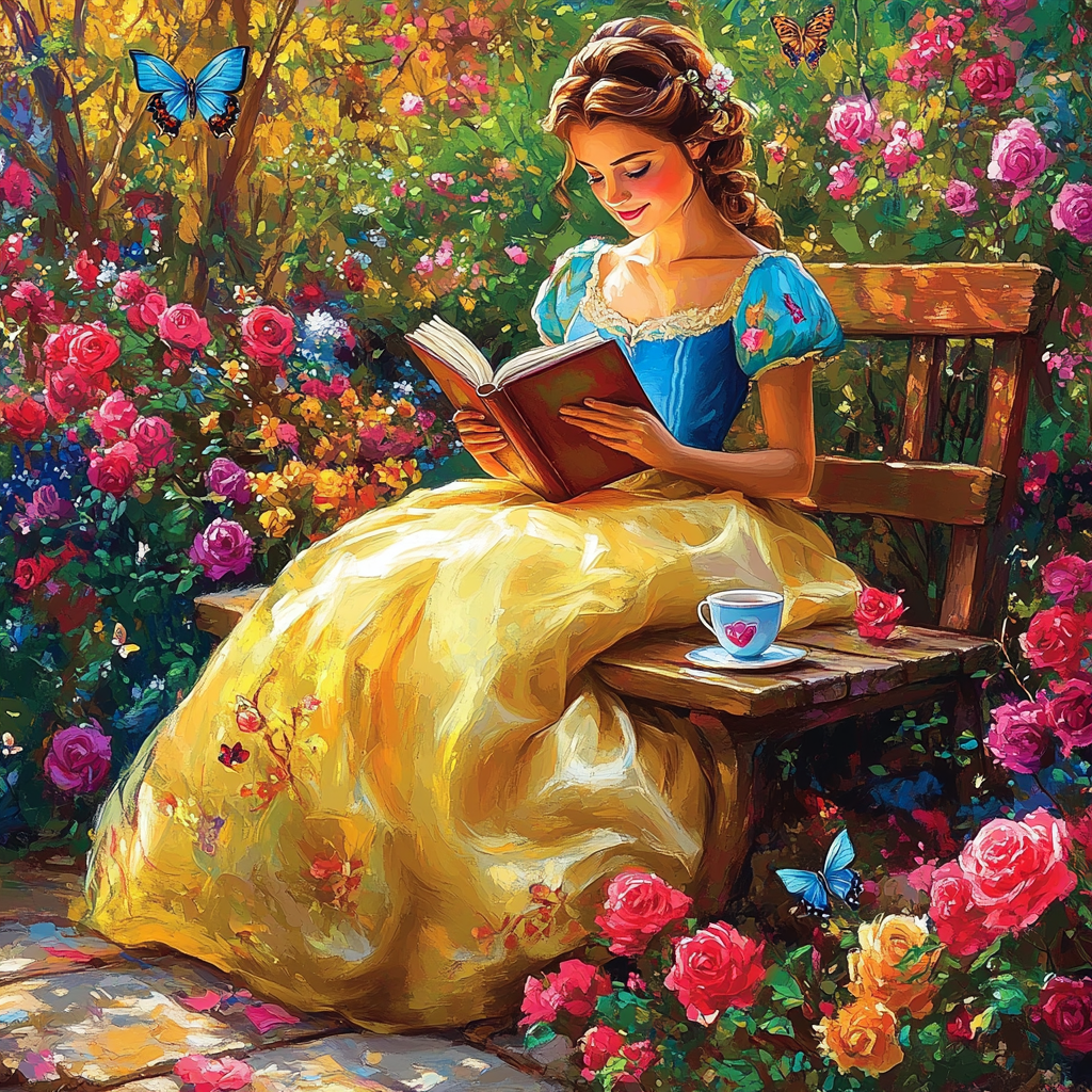 Belle Reading In Flower Garden Paint by numbers art