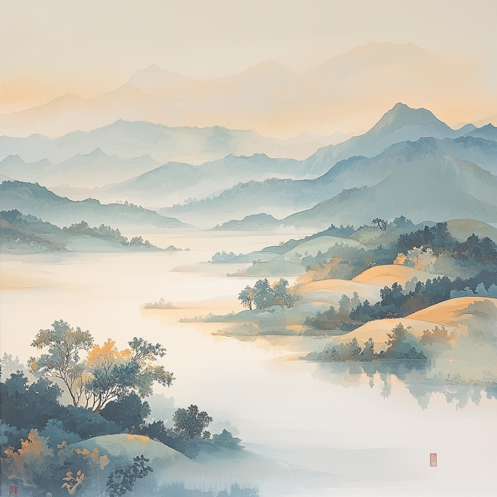 Zhao Mengfu Inspired Veil Of Morning Mist Numbered Painting Kits
