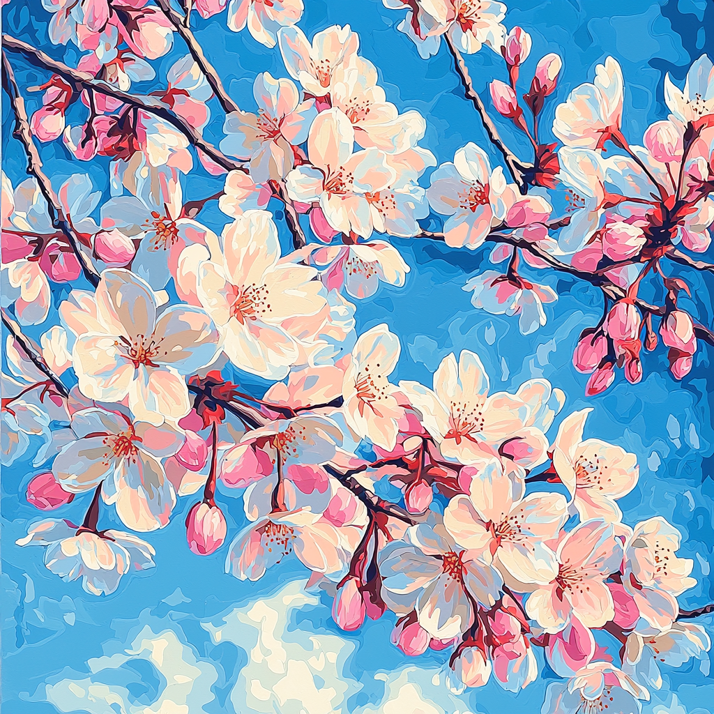 Georgia O'Keeffe Inspired Colorful Cherry Blossom Festival Number Painting