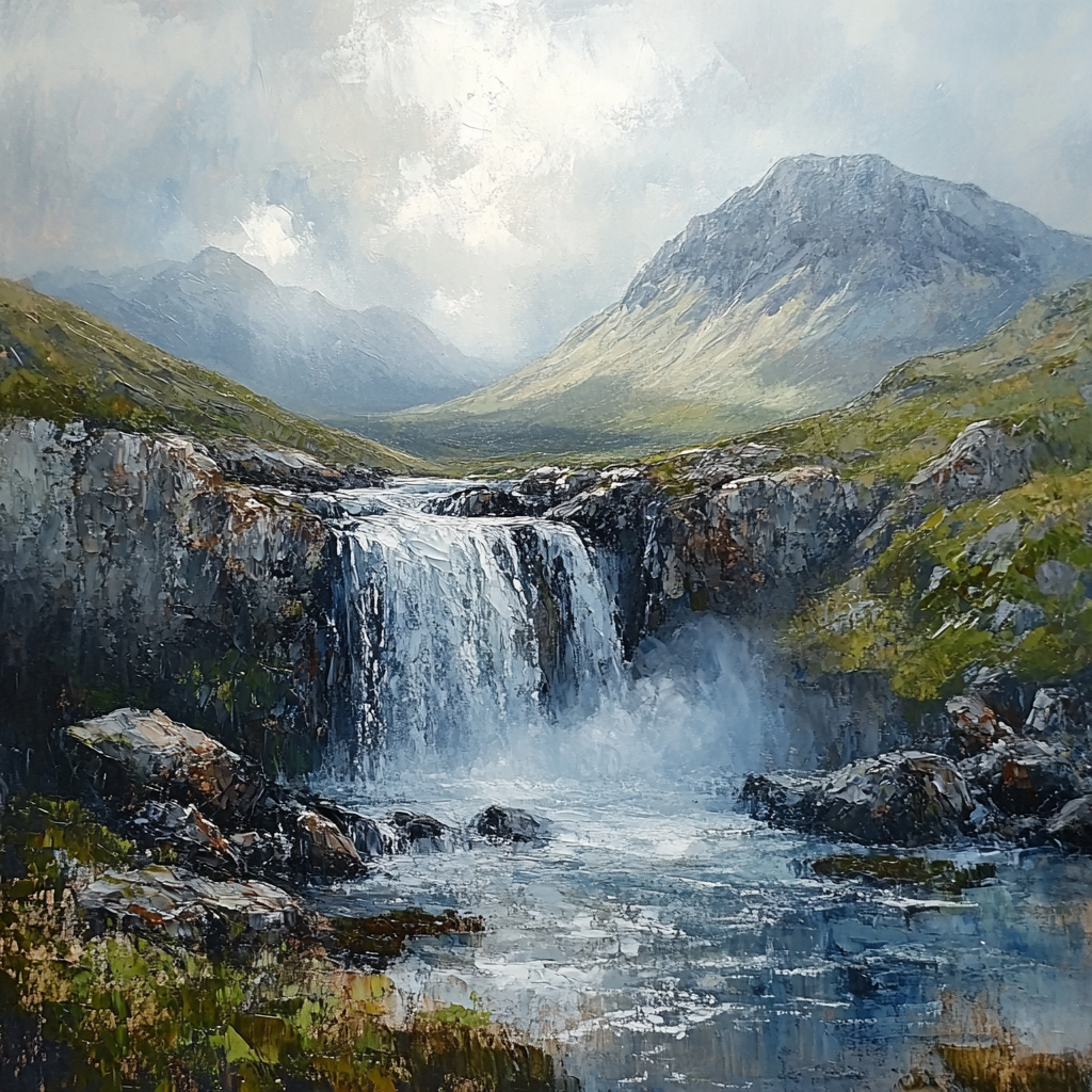 Leonardo Da Vinci Inspired Mountain Waterfall paint by numbers