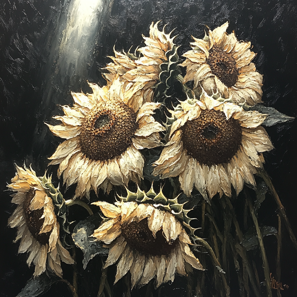Caravaggio Inspired Withering Sunflowers paint by color