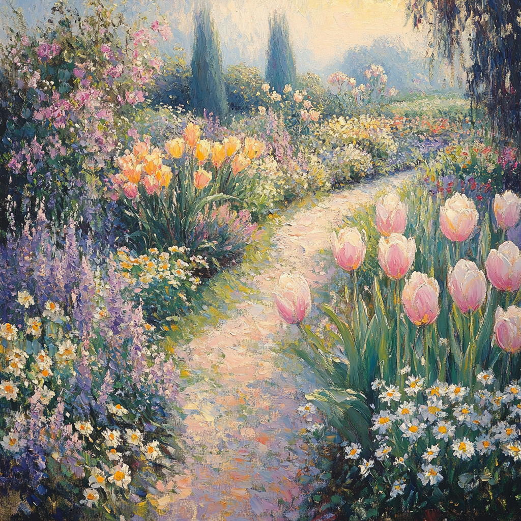 Monet Inspired Sunrise Over Garden Flowers paint by numbers
