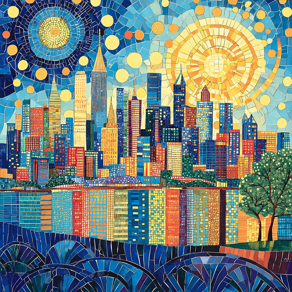 Gustav Klimt Inspired Mosaic Cityscape Paint By Numbers Art