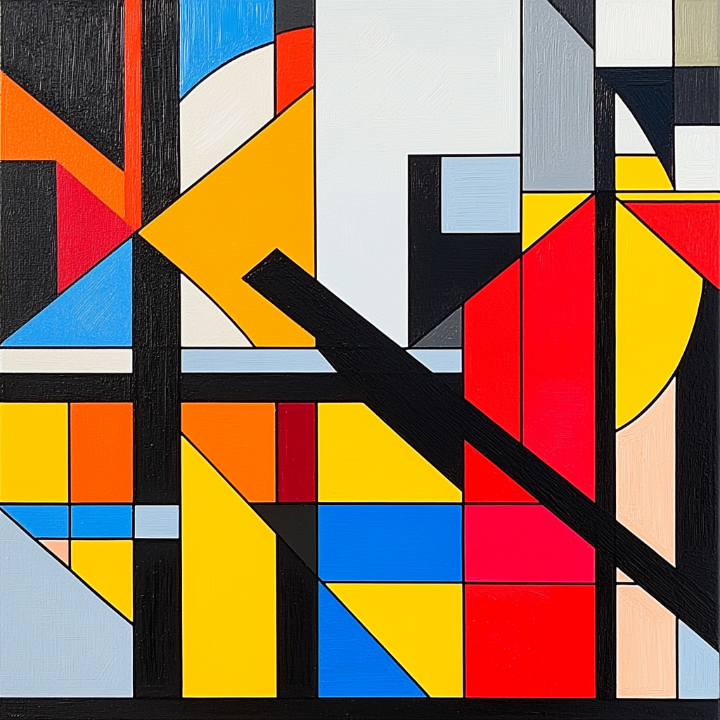 Piet Mondrian Inspired Colorful Abstract Cityscape Number Painting