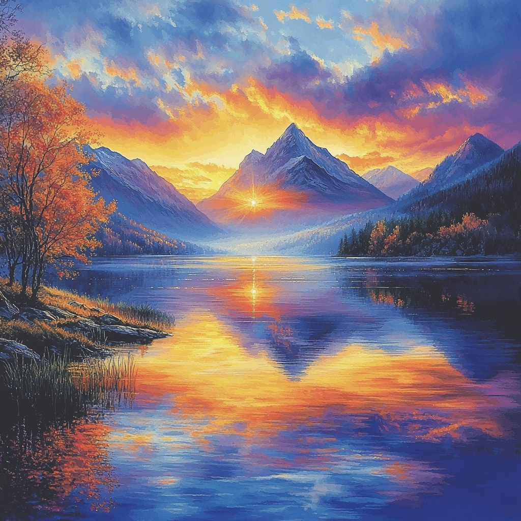 J.M.W. Turner Inspired Vivid Mountain Reflections Number Painting