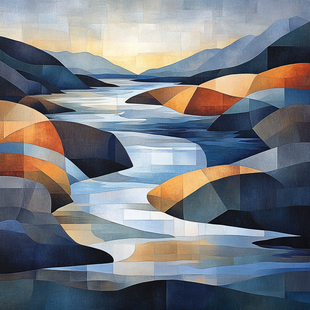 Pablo Picasso Inspired Cubist Abstracted River Landscape painting number kit