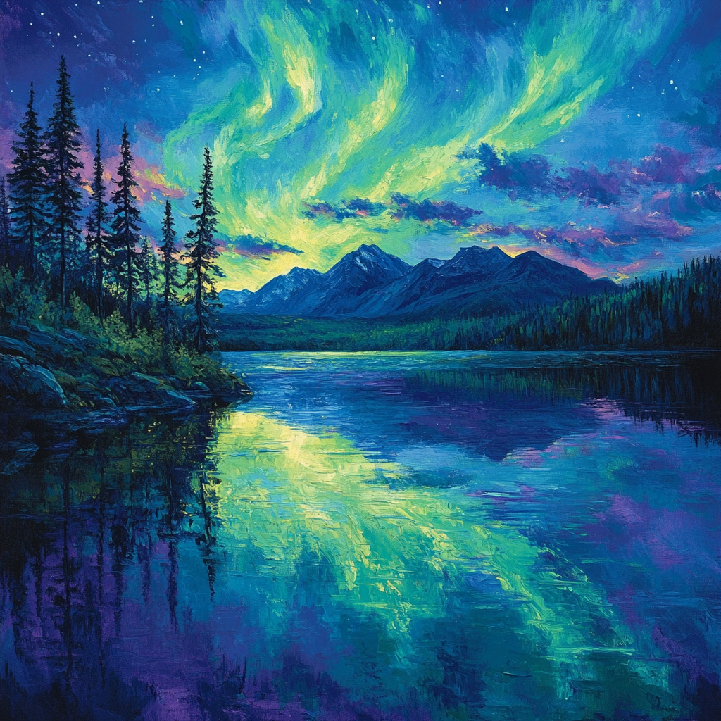 Frederick Varley Inspired Luminescent Aurora Over Serene Lakescape paint by numbers