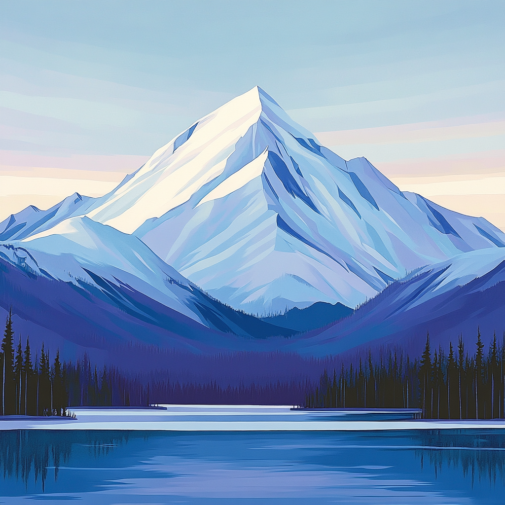 Lawren Harris Inspired Snow Capped Mountain Under Clear Sky paint by numbers