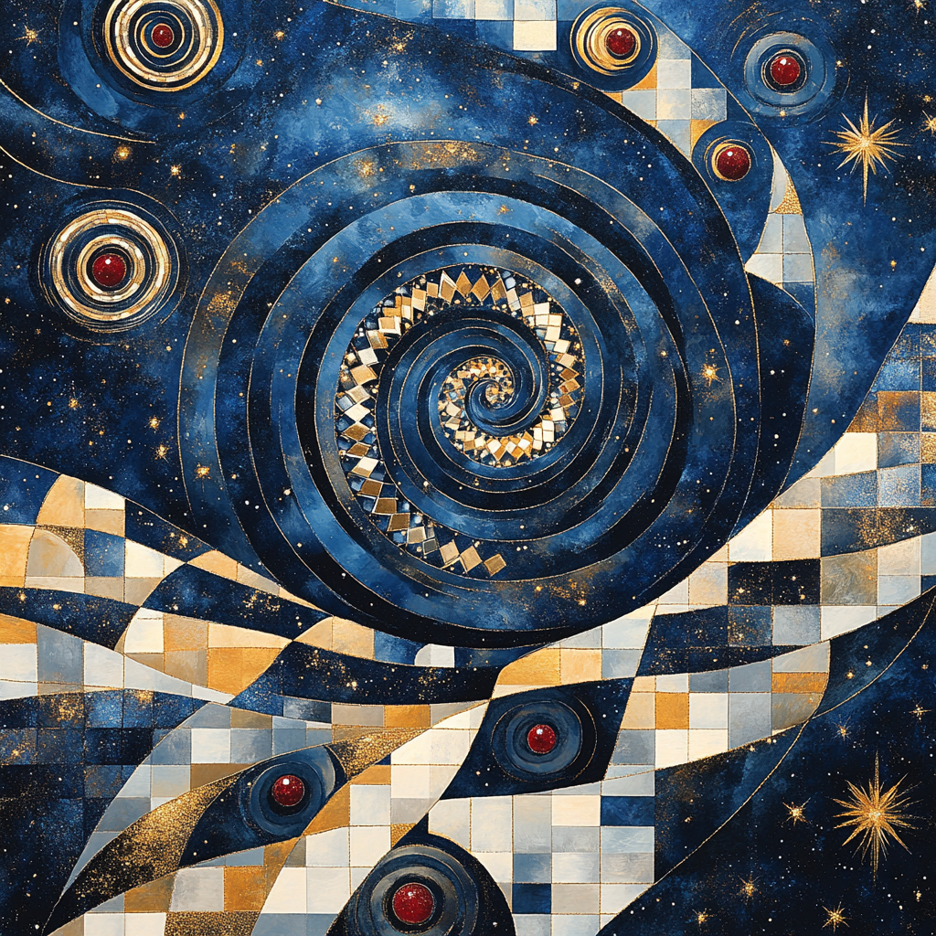 Gustav Klimt Inspired Spiral Night Sky paint by color