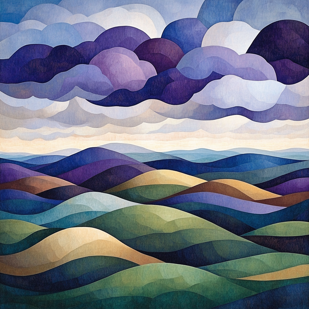 J. E. H. MacDonald Inspired Decorative Cloudscape Over Rolling Northern Hills Number painting