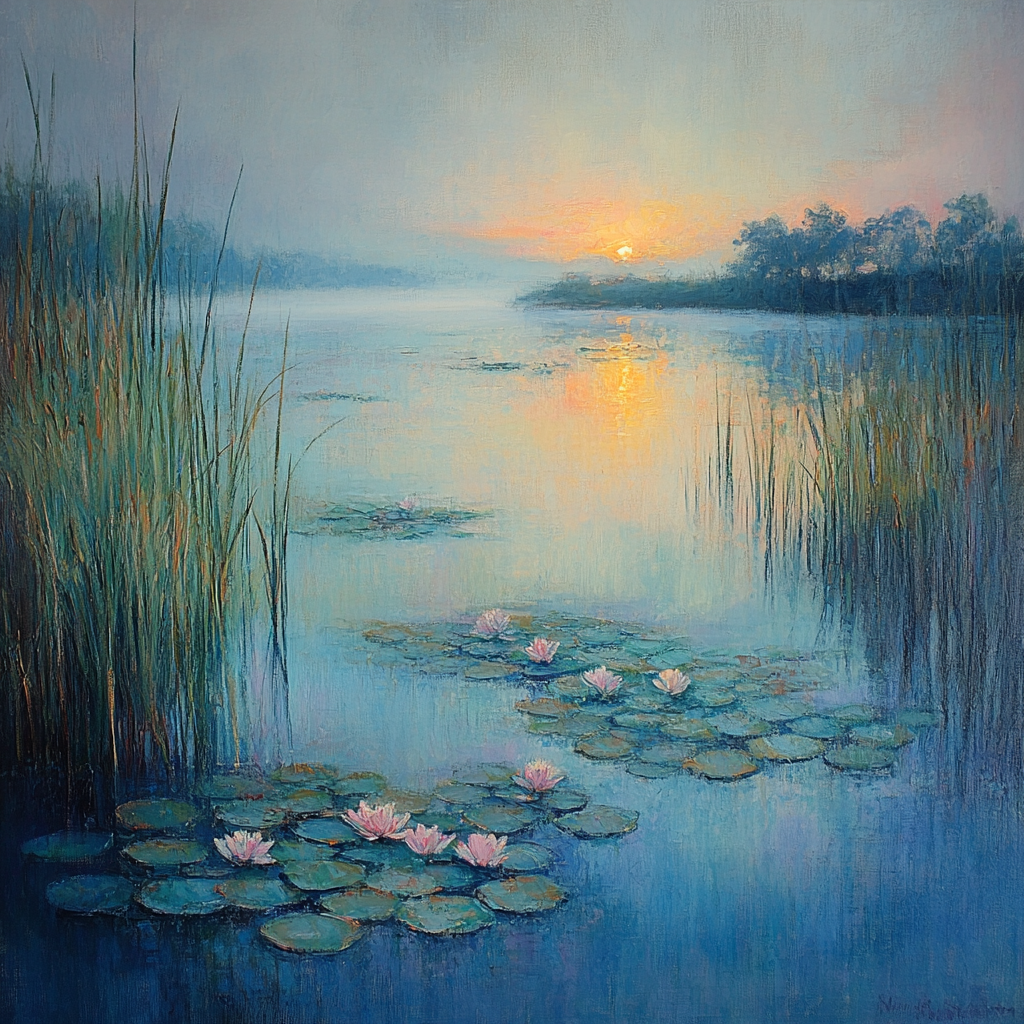Monet Inspired Misty Lake Dawn paint by color