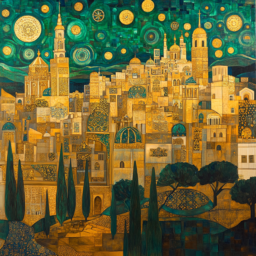 Gustav Klimt Inspired City At Dusk Painting by numbers kit