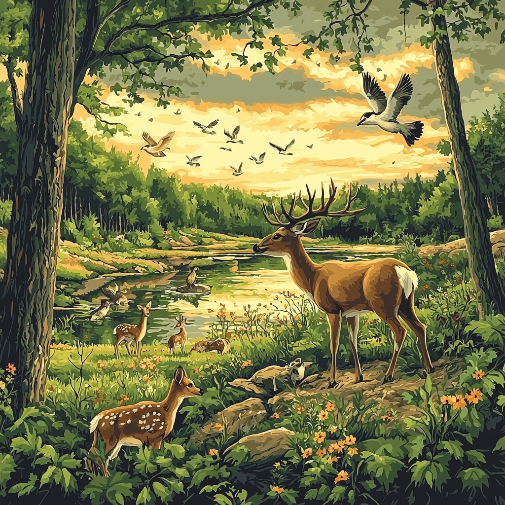 Audubon Inspired Serene Animal Kingdom Painting Number Kit