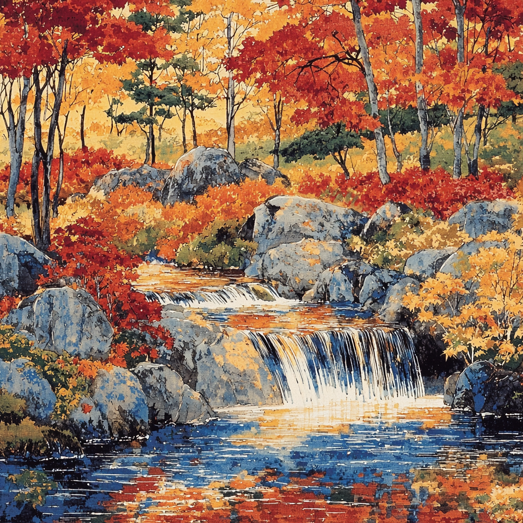 Utagawa Hiroshige Inspired Gentle Cascade Of Autumn Streams Painting Number Kit