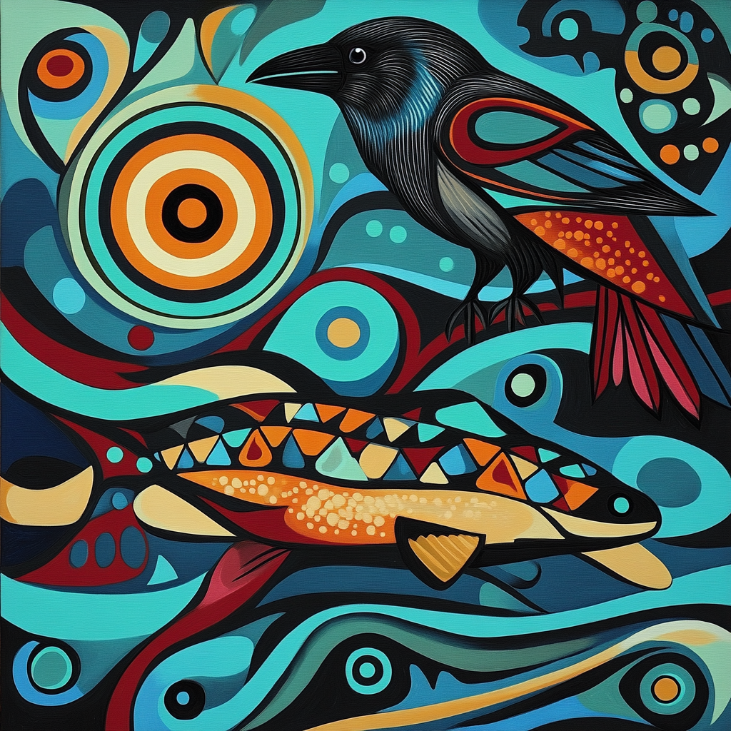 Norval Morrisseau Inspired Raven And Walleye Harmony DIY paint by numbers