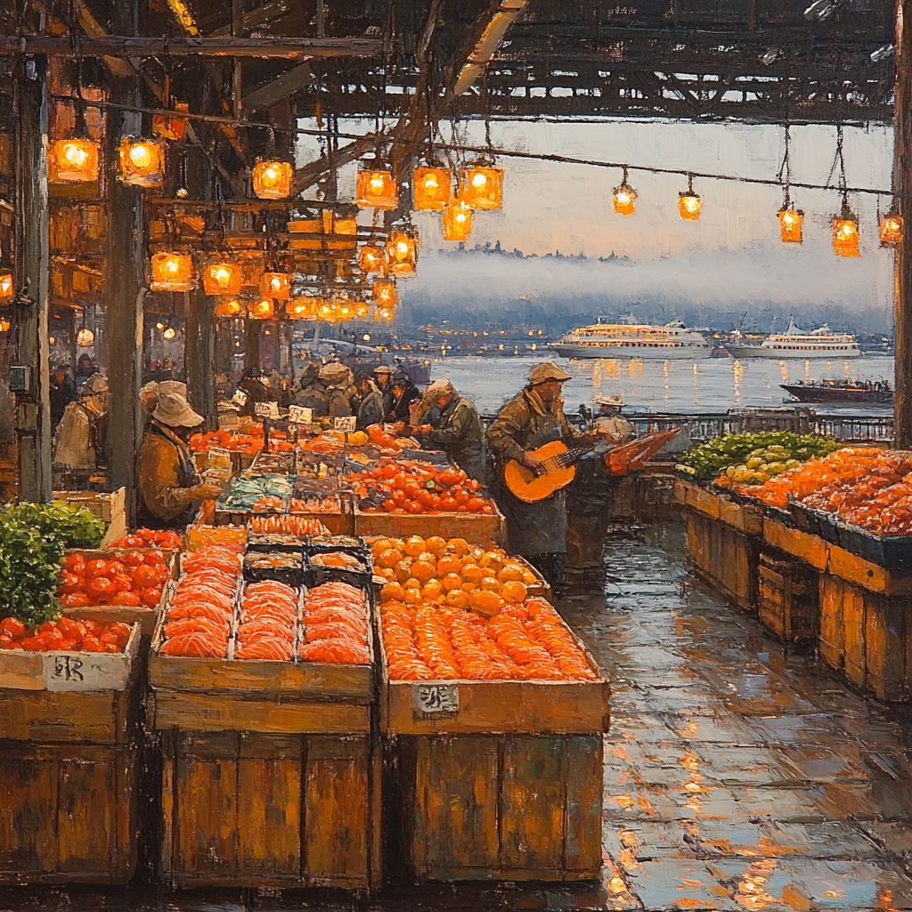 Pike Place Market Morning Seattle United States Numbered painting kits