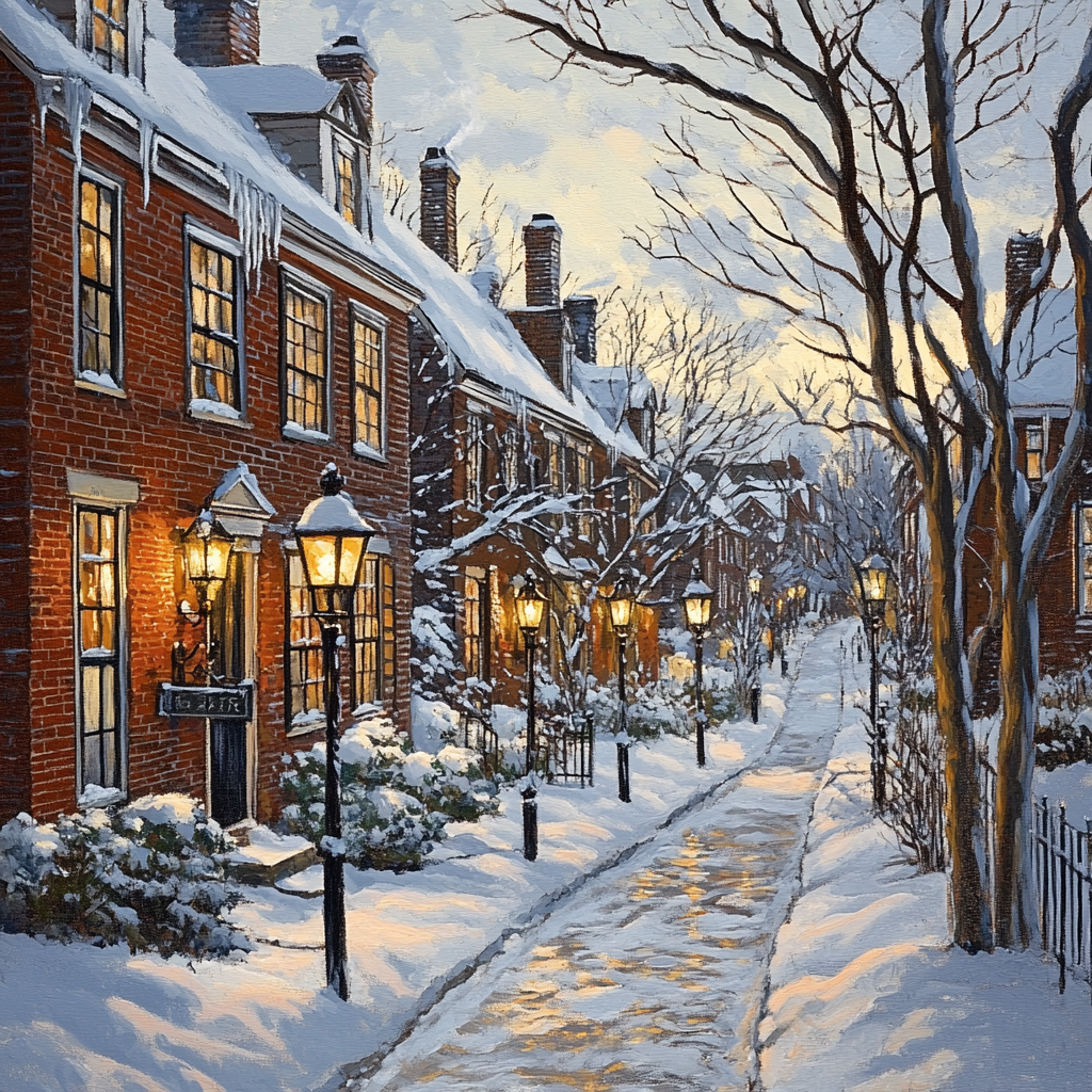 Beacon Hill Winter Row Houses Boston United States Numbered painting kits