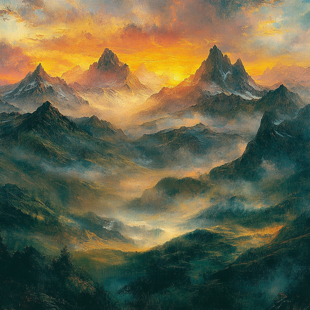 J.M.W. Turner Inspired Mountain Sunrise Paint by numbers art
