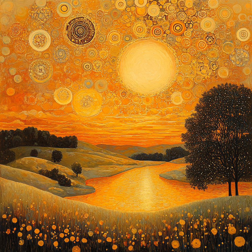 Gustav Klimt Inspired Golden Sunset paint by number